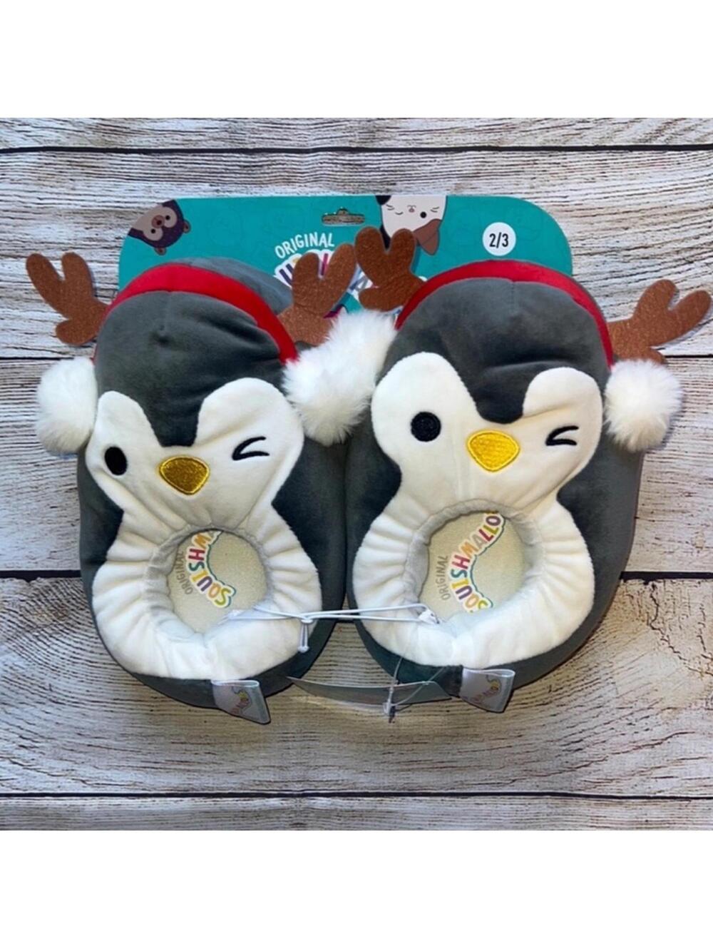 🎄Squishmallow Kids Slippers Penguin with Antlers
